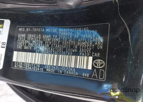 2010 Toyota Corolla Le from USA, damaged, VIN 2T1BU4EE2AC526789